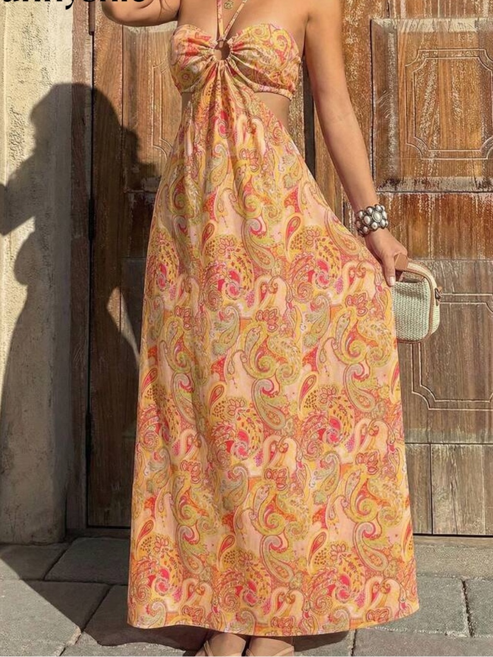 Women’s Peach Paisley Maxi Dress
